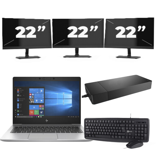 Refurbished HP EliteBook 735 G6 - AMD Ryzen 5 PRO 3500U - 13 inch - 8GB RAM - 256GB SSD - Windows 10 + 3x 22 inch Monitor Tweedehands