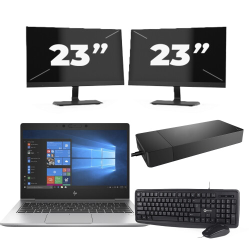 Refurbished HP EliteBook 735 G6 - AMD Ryzen 7 PRO 3700U - 13 inch - 8GB RAM - 256GB SSD - Windows 10 Home + 2x 23 inch Monitor Tweedehands