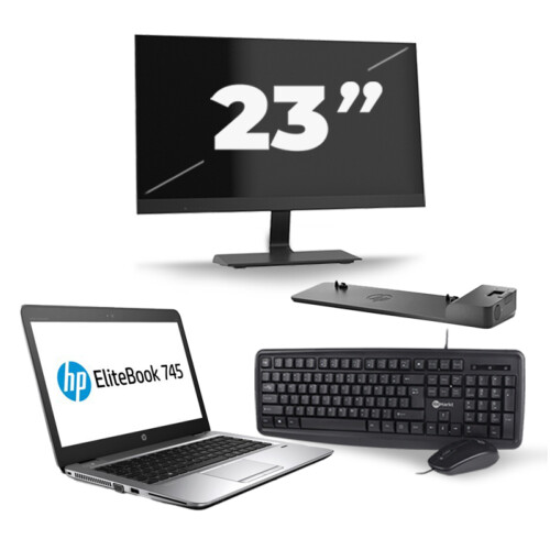 Refurbished HP EliteBook 745 G3 - AMD PRO A10-8700B - 14 inch - 8GB RAM - 256GB SSD - Windows 11 + 1x 23 inch Monitor Tweedehands