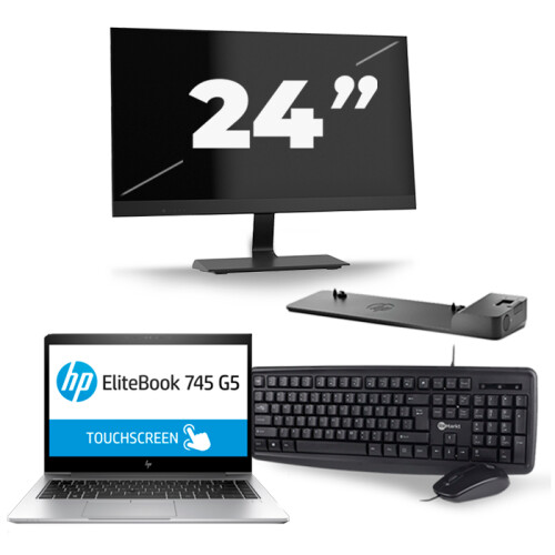 Refurbished HP EliteBook 745 G5 - AMD Ryzen 5 2500U - 14 inch - 8GB RAM - 256GB SSD - Windows 10 + 1x 24 inch Monitor Tweedehands