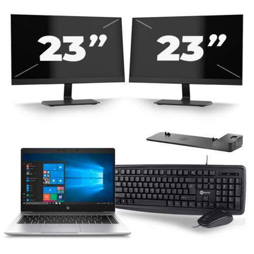 Refurbished HP EliteBook 745 G6 - AMD Ryzen 5 3500U - 14 inch - 16GB RAM - 256GB SSD - Windows 11 Home + 2x 23 inch Monitor Tweedehands