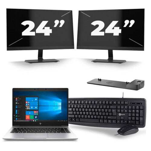 Refurbished HP EliteBook 745 G6 - AMD Ryzen 5 3500U - 14 inch - 8GB RAM - 256GB SSD - Windows 11 Home + 2x 24 inch Monitor Tweedehands