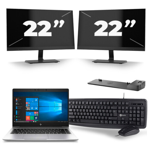 Refurbished HP EliteBook 745 G6 - AMD Ryzen 5 3500U - 14 inch - 8GB RAM - 256GB SSD - Windows 11 Home + 2x 22 inch Monitor Tweedehands