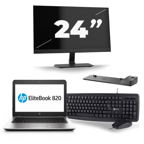 Refurbished HP EliteBook 820 G4 - Intel Core i5-7e Generatie - 12 inch - 8GB RAM - 256GB SSD - Windows 11 + 1x 24 inch Monitor Tweedehands