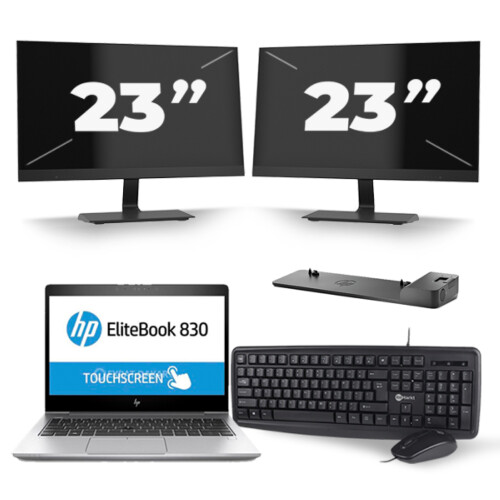 Refurbished HP EliteBook 830 G5 - Intel Core i5-8e Generatie - 13 inch - 16GB RAM - 256GB SSD - Windows 11 + 2x 23 inch Monitor Tweedehands
