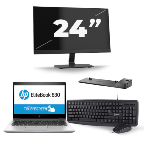 Refurbished HP EliteBook 830 G5 - Intel Core i7-8e Generatie - 13 inch - 16GB RAM - 256GB SSD - Windows 11 + 1x 24 inch Monitor Tweedehands
