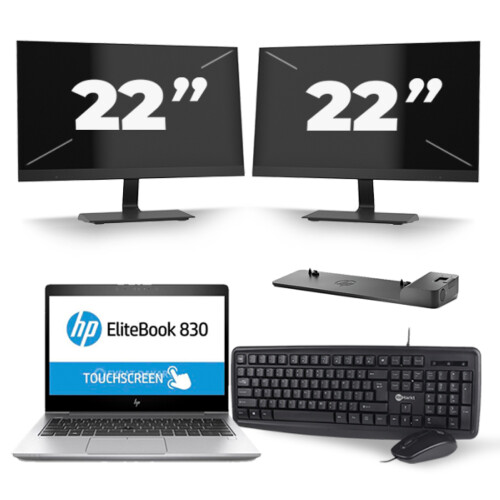 Refurbished HP EliteBook 830 G5 - Intel Core i7-8e Generatie - 13 inch - 16GB RAM - 256GB SSD - Windows 11 + 1x 23 inch Monitor Tweedehands