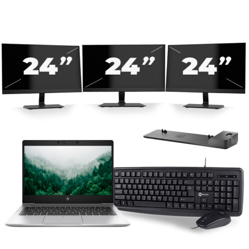 Refurbished HP EliteBook 830 G6 - Intel Core i5-8e Generatie - 13 inch - 16GB RAM - 256GB SSD - Windows 11 + 3x 24 inch Monitor Tweedehands