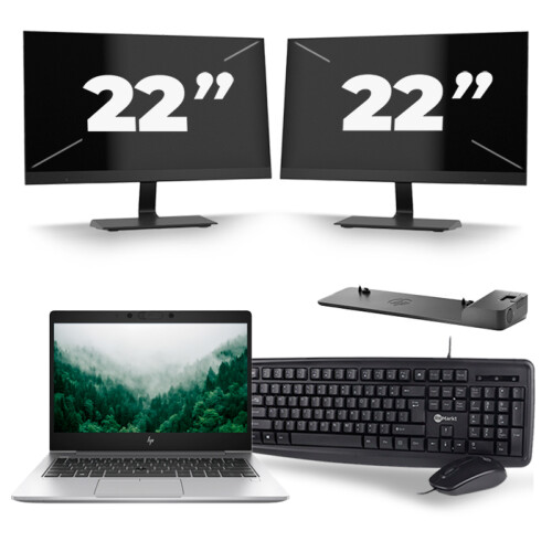 Refurbished HP EliteBook 830 G6 - Intel Core i5-8e Generatie - 13 inch - 8GB RAM - 256GB SSD - Windows 11 + 2x 22 inch Monitor Tweedehands