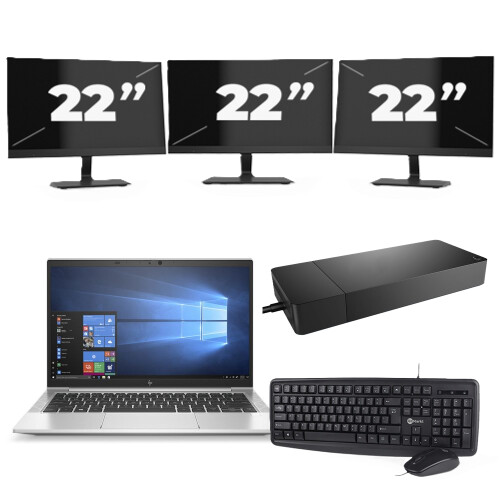 Refurbished HP EliteBook 830 G7 - Intel Core i7-10e Generatie - 13 inch - 16GB RAM - 256GB SSD - Windows 11 + 3x 22 inch Monitor Tweedehands