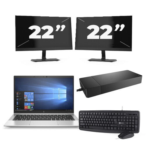 Refurbished HP EliteBook 830 G7 - Intel Core i7-10e Generatie - 13 inch - 8GB RAM - 256GB SSD - Windows 11 + 2x 22 inch Monitor Tweedehands