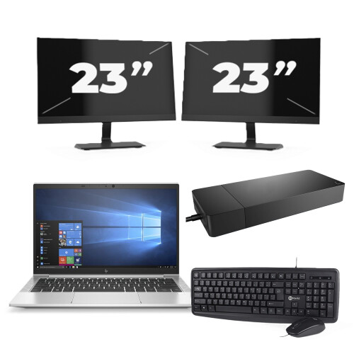 Refurbished HP EliteBook 830 G7 - Intel Core i7-10e Generatie - 13 inch - 8GB RAM - 256GB SSD - Windows 11 + 2x 23 inch Monitor Tweedehands