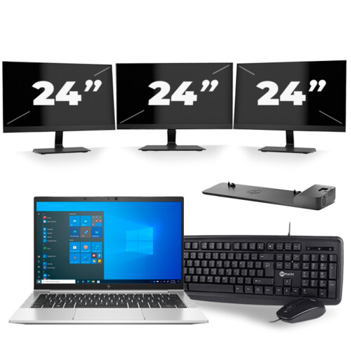 Refurbished HP EliteBook 830 G8 - Intel Core i5-11e Generatie - 13 inch - 16GB RAM - 256GB SSD - Windows 11 + 3x 24 inch Monitor Tweedehands