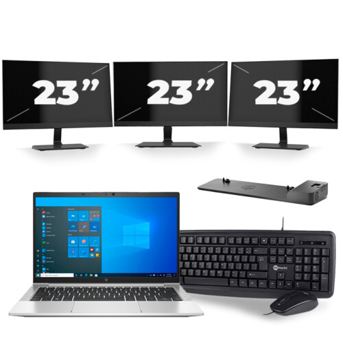 Refurbished HP EliteBook 830 G8 - Intel Core i5-11e Generatie - 13 inch - 16GB RAM - 256GB SSD - Windows 11 + 3x 23 inch Monitor Tweedehands