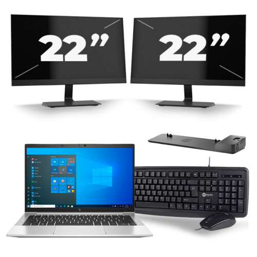 Refurbished HP EliteBook 830 G8 - Intel Core i5-11e Generatie - 13 inch - 16GB RAM - 256GB SSD - Windows 11 + 2x 22 inch Monitor Tweedehands
