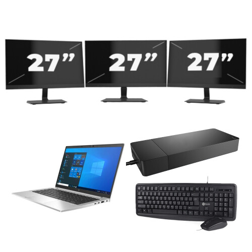 Refurbished HP EliteBook 830 G8 - Intel Core i7-11e Generatie - 13 inch - 16GB RAM - 256GB SSD - Windows 11 Home + 3x 27 inch Monitor Tweedehands