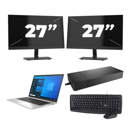 Refurbished HP EliteBook 830 G8 - Intel Core i7-11e Generatie - 13 inch - 16GB RAM - 256GB SSD - Windows 11 Home + 2x 27 inch Monitor Tweedehands