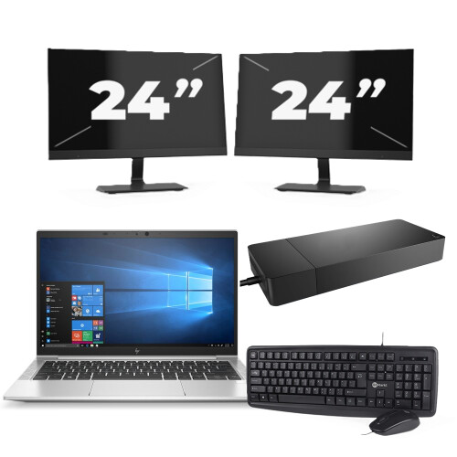 Refurbished HP EliteBook 835 G7 - AMD Ryzen 7 PRO 4750U - 13 inch - 8GB RAM - 256GB SSD - Windows 11 Home + 2x 24 inch Monitor Tweedehands