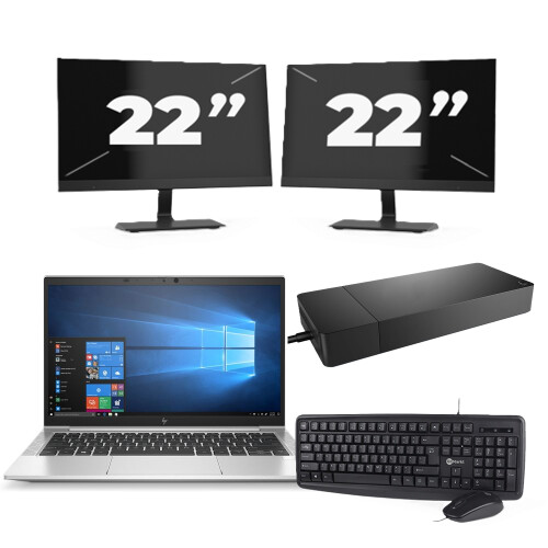 Refurbished HP EliteBook 835 G7 - AMD Ryzen 7 PRO 4750U - 13 inch - 8GB RAM - 256GB SSD - Windows 11 Home + 2x 22 inch Monitor Tweedehands