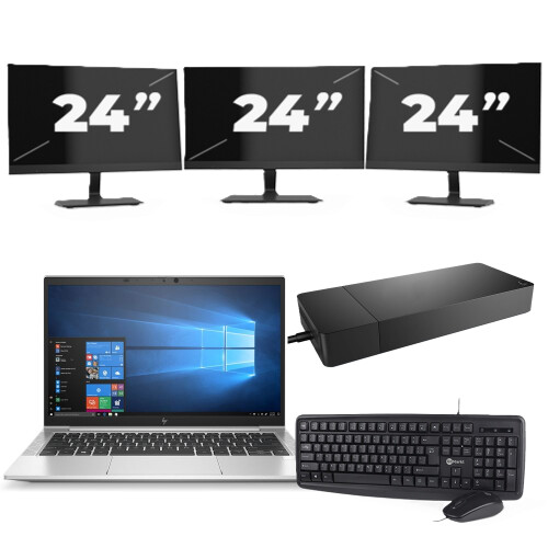 Refurbished HP EliteBook 835 G7 - AMD Ryzen 7 PRO 4750U - 13 inch - 8GB RAM - 256GB SSD - Windows 11 Home + 3x 24 inch Monitor Tweedehands