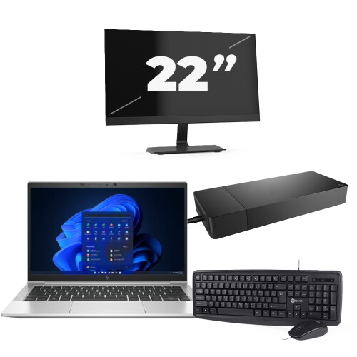 Refurbished HP EliteBook 835 G8 - AMD Ryzen 3 PRO 5450U - 13 inch - 8GB RAM - 256GB SSD - Windows 11 Home + 1x 22 inch Monitor Tweedehands