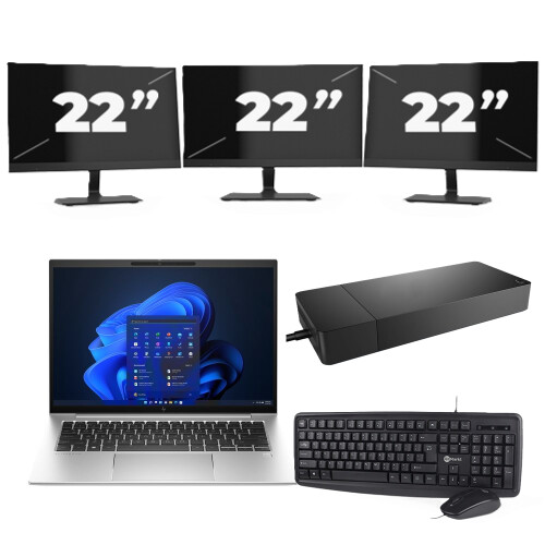 Refurbished HP EliteBook 840 G10 - Intel Core i5-13e Generatie - 14 inch - 8GB RAM - 256GB SSD - Windows 11 Home + 3x 22 inch Monitor Tweedehands