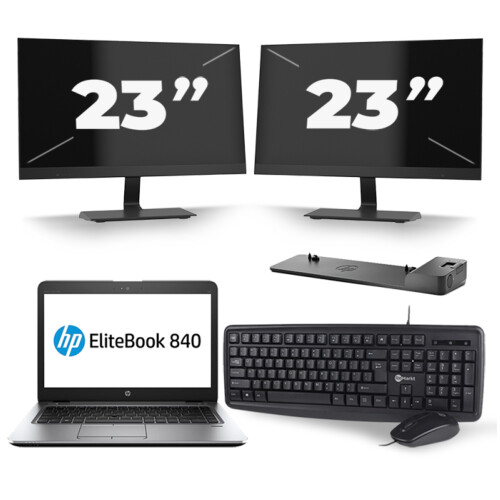Refurbished HP EliteBook 840 G2 - Intel Core i5-5e Generatie - 14 inch - 8GB RAM - 256GB SSD - Windows 11 + 2x 23 inch Monitor Tweedehands