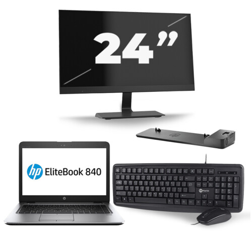 Refurbished HP EliteBook 840 G3 - Intel Core i5-6e Generatie - 14 inch - 8GB RAM - 256GB SSD - Windows 11 + 1x 24 inch Monitor Tweedehands