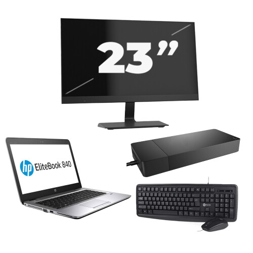 Refurbished HP EliteBook 840 G3 - Intel Core i7-6e Generatie - 14 inch - 8GB RAM - 256GB SSD - Windows 11 + 1x 23 inch Monitor Tweedehands