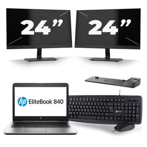 Refurbished HP EliteBook 840 G4 - Intel Core i5-7e Generatie - 14 inch - 8GB RAM - 256GB SSD - Windows 11 + 2x 24 inch Monitor Tweedehands
