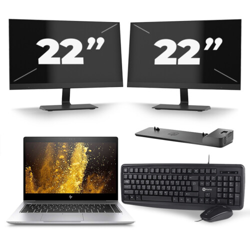 Refurbished HP EliteBook 840 G5 - Intel Core i7-8e Generatie - 14 inch - 16GB RAM - 256GB SSD - Windows 11 + 2x 22 inch Monitor Tweedehands