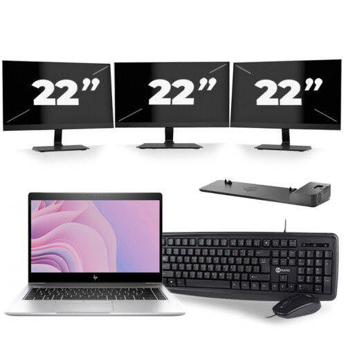 Refurbished HP EliteBook 840 G6 - Intel Core i7-8e Generatie - 14 inch - 16GB RAM - 256GB SSD - Windows 11 + 3x 22 inch Monitor Tweedehands