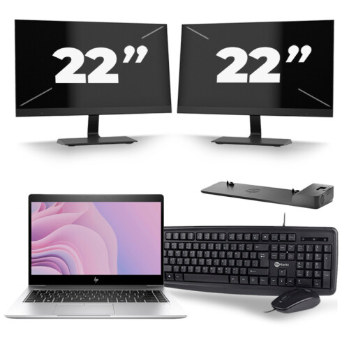 Refurbished HP EliteBook 840 G6 - Intel Core i7-8e Generatie - 14 inch - 16GB RAM - 256GB SSD - Windows 11 + 2x 22 inch Monitor Tweedehands