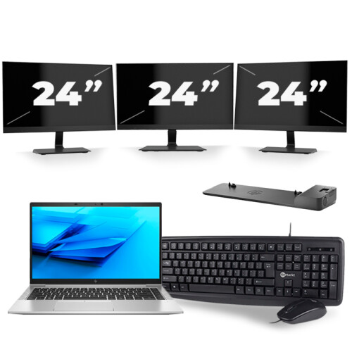 Refurbished HP EliteBook 840 G7 - Intel Core i5-10e Generatie - 14 inch - 16GB RAM - 256GB SSD - Windows 11 + 3x 24 inch Monitor Tweedehands