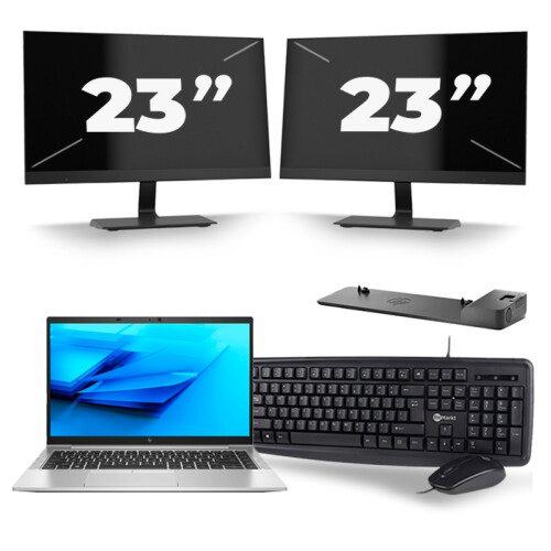 Refurbished HP EliteBook 840 G7 - Intel Core i5-10e Generatie - 14 inch - 8GB RAM - 256GB SSD - Windows 11 + 2x 23 inch Monitor Tweedehands