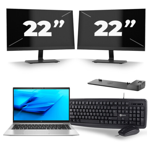 Refurbished HP EliteBook 840 G7 - Intel Core i7-10e Generatie - 14 inch - 16GB RAM - 256GB SSD - Windows 11 + 2x 22 inch Monitor Tweedehands