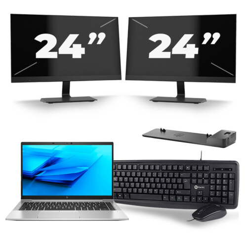 Refurbished HP EliteBook 840 G7 - Intel Core i7-10e Generatie - 14 inch - 8GB RAM - 256GB SSD - Windows 11 + 2x 24 inch Monitor Tweedehands