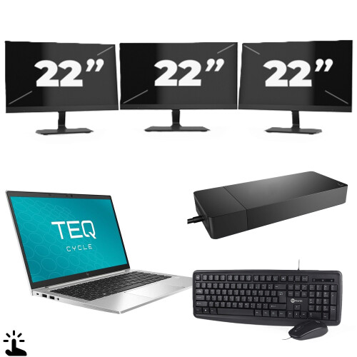 Refurbished HP EliteBook 840 G7 - Intel Core i7-10e Generatie - 14 inch - Touch - 16GB RAM - 256GB SSD - Windows 11 + 3x 22 inch Monitor Tweedehands