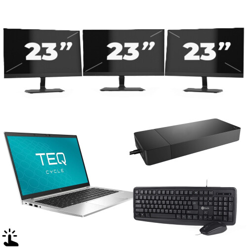 Refurbished HP EliteBook 840 G7 - Intel Core i7-10e Generatie - 14 inch - Touch - 16GB RAM - 256GB SSD - Windows 11 + 3x 23 inch Monitor Tweedehands