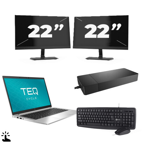 Refurbished HP EliteBook 840 G7 - Intel Core i7-10e Generatie - 14 inch - Touch - 16GB RAM - 256GB SSD - Windows 11 + 2x 22 inch Monitor Tweedehands