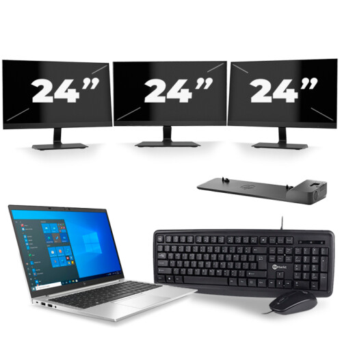 Refurbished HP EliteBook 840 G8 - Intel Core i5-11e Generatie - 14 inch - 8GB RAM - 256GB SSD - Windows 11 + 3x 24 inch Monitor Tweedehands