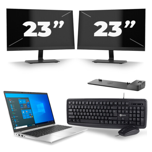 Refurbished HP EliteBook 840 G8 - Intel Core i5-11e Generatie - 14 inch - 8GB RAM - 256GB SSD - Windows 11 + 2x 23 inch Monitor Tweedehands