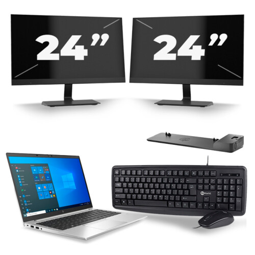 Refurbished HP EliteBook 840 G8 - Intel Core i7-11e Generatie - 14 inch - 16GB RAM - 256GB SSD - Windows 11 + 2x 24 inch Monitor Tweedehands