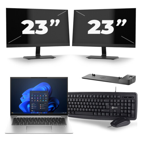 Refurbished HP EliteBook 840 G9 - Intel Core i5-12e Generatie - 14 inch - 8GB RAM - 256GB SSD - Windows 11 + 2x 23 inch Monitor Tweedehands