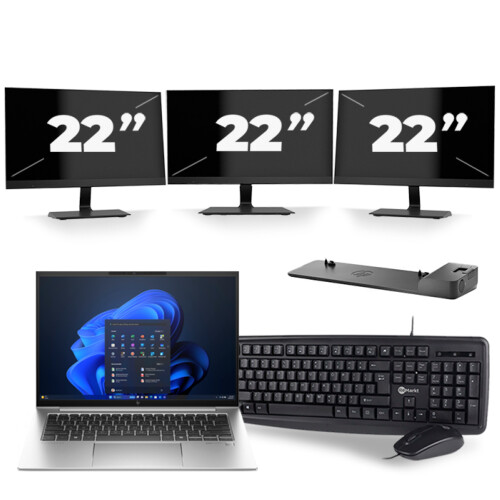 Refurbished HP EliteBook 840 G9 - Intel Core i5-12e Generatie - 14 inch - 8GB RAM - 256GB SSD - Windows 11 + 3x 22 inch Monitor Tweedehands