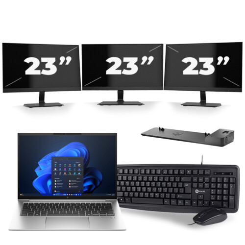 Refurbished HP EliteBook 840 G9 - Intel Core i5-12e Generatie - 14 inch - 8GB RAM - 256GB SSD - Windows 11 + 3x 23 inch Monitor Tweedehands