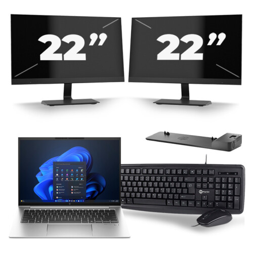 Refurbished HP EliteBook 840 G9 - Intel Core i5-12e Generatie - 14 inch - 8GB RAM - 256GB SSD - Windows 11 + 2x 22 inch Monitor Tweedehands