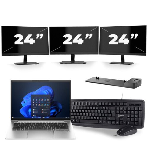 Refurbished HP EliteBook 840 G9 - Intel Core i5-12e Generatie - 14 inch - 8GB RAM - 256GB SSD - Windows 11 + 3x 24 inch Monitor Tweedehands