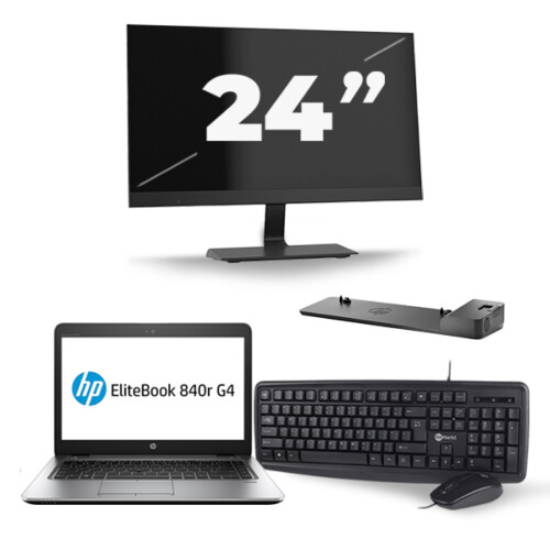 Refurbished HP EliteBook 840r G4 - Intel Core i5-7e Generatie - 14 inch - 8GB RAM - 256GB SSD - Windows 11 + 1x 24 inch Monitor Tweedehands