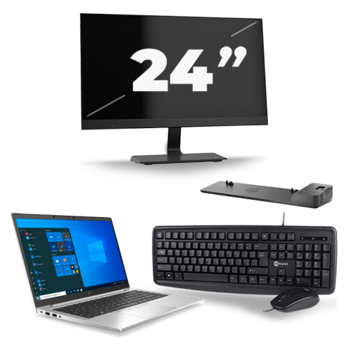Refurbished HP EliteBook 845 G7 - AMD Ryzen 3 Pro 4450U - 14 inch - 8GB RAM - 256GB SSD - Windows 10 Home + 1x 24 inch Monitor Tweedehands